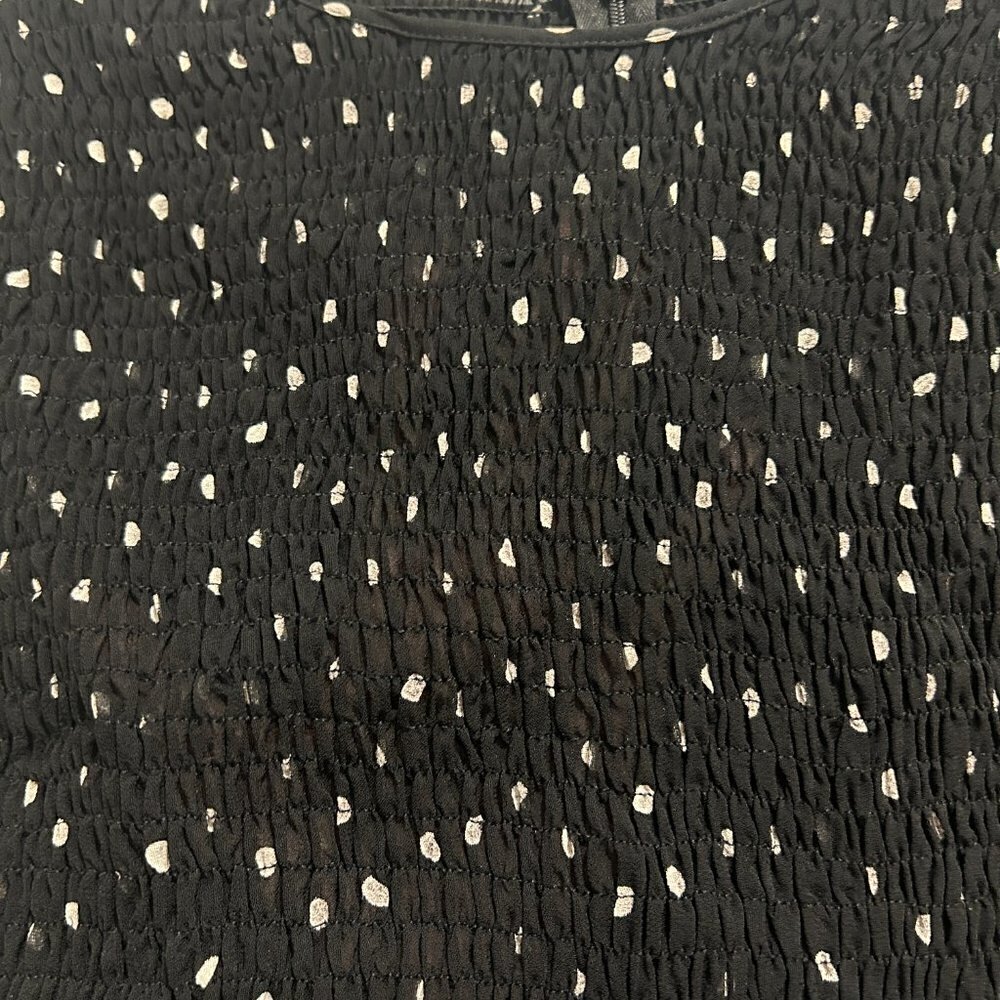 Zara Black and White Polka Dot Smocked Peplum Mesh Blouse Women’s Size Small - Picture 6 of 12